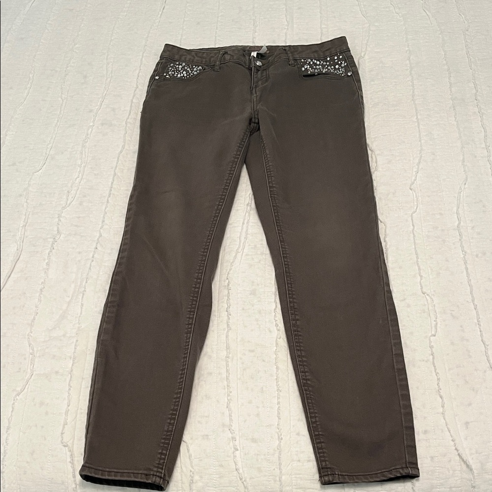 Candie's Charcoal Cropped Jeans with Sparkle Accents